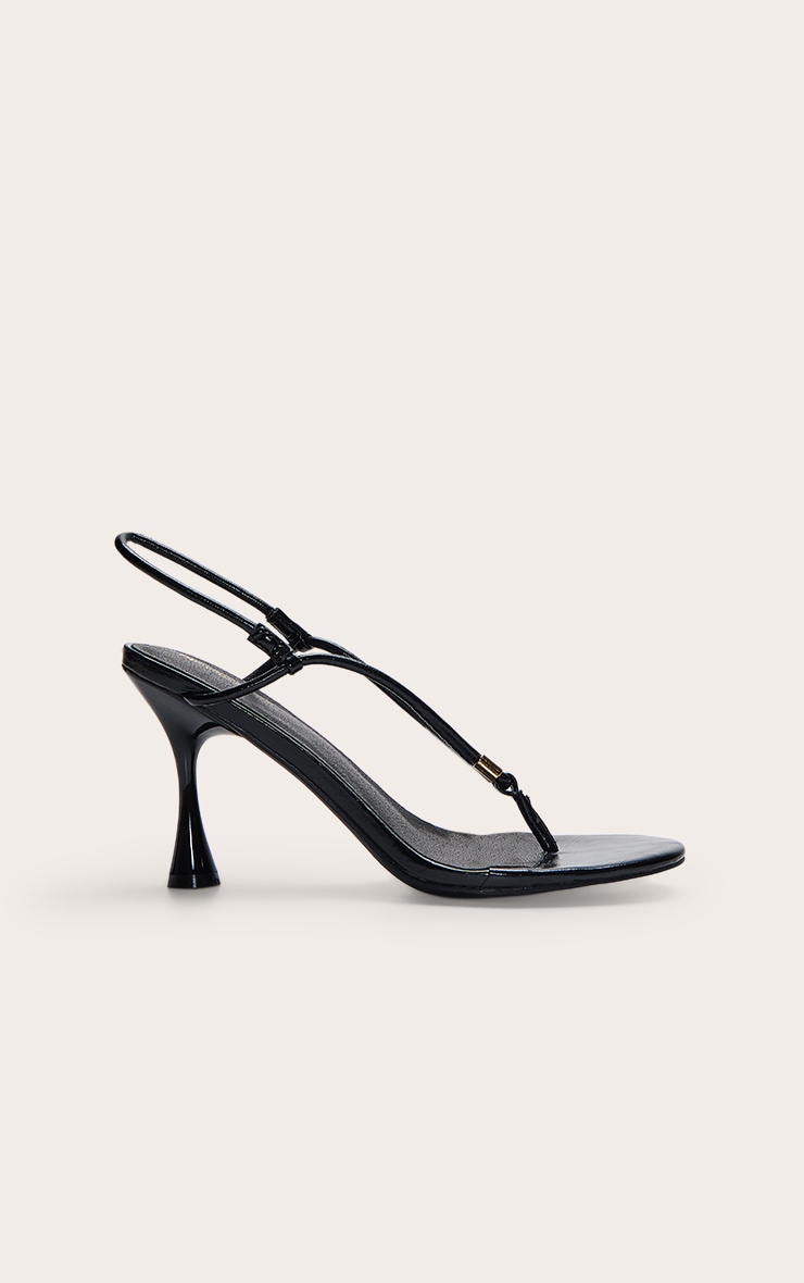 Black Crinkle PU Toe Thong Round Toe Heeled Sandals image 2