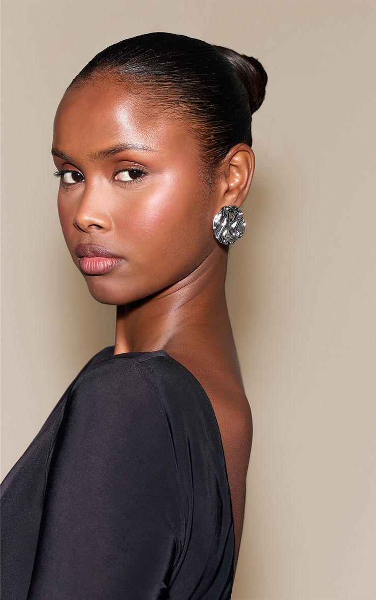 Silver Textured Circular Earrings image 1