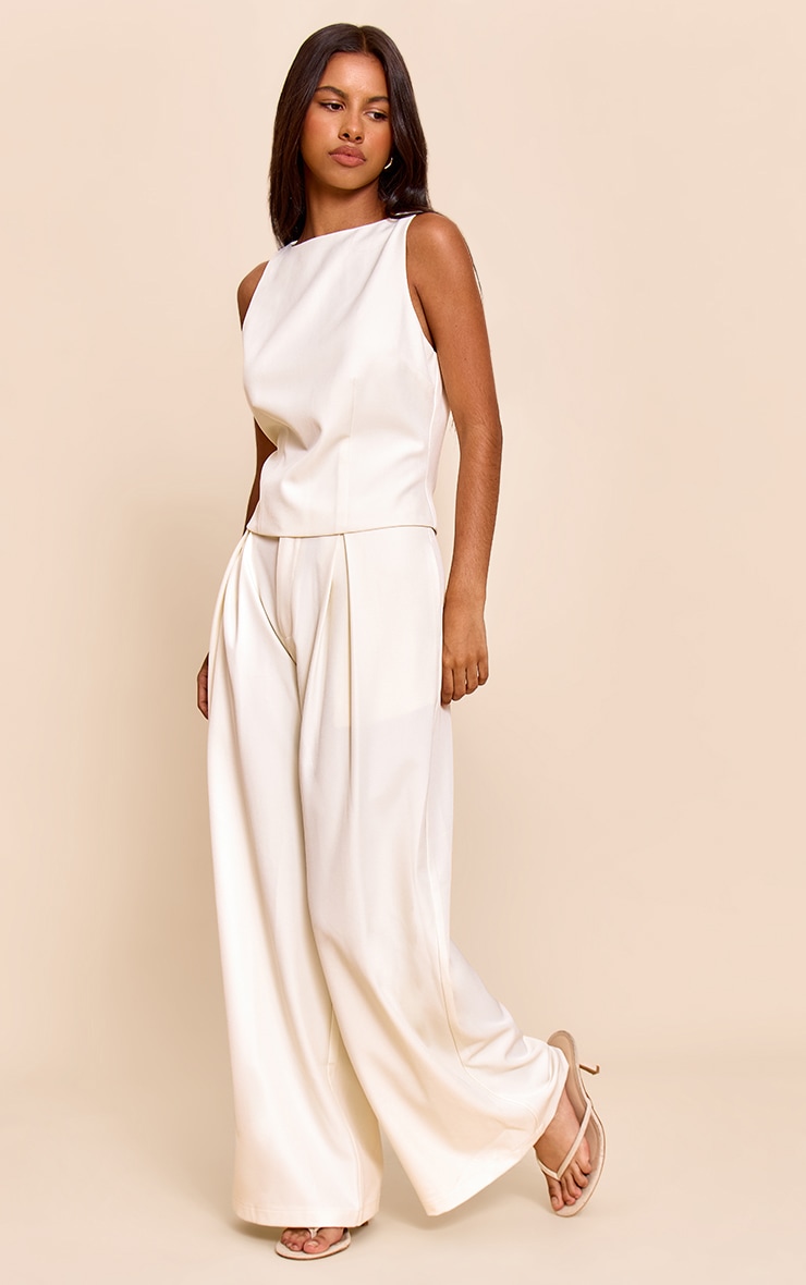Petite Pantalon de tailleur large tissé crème image 2