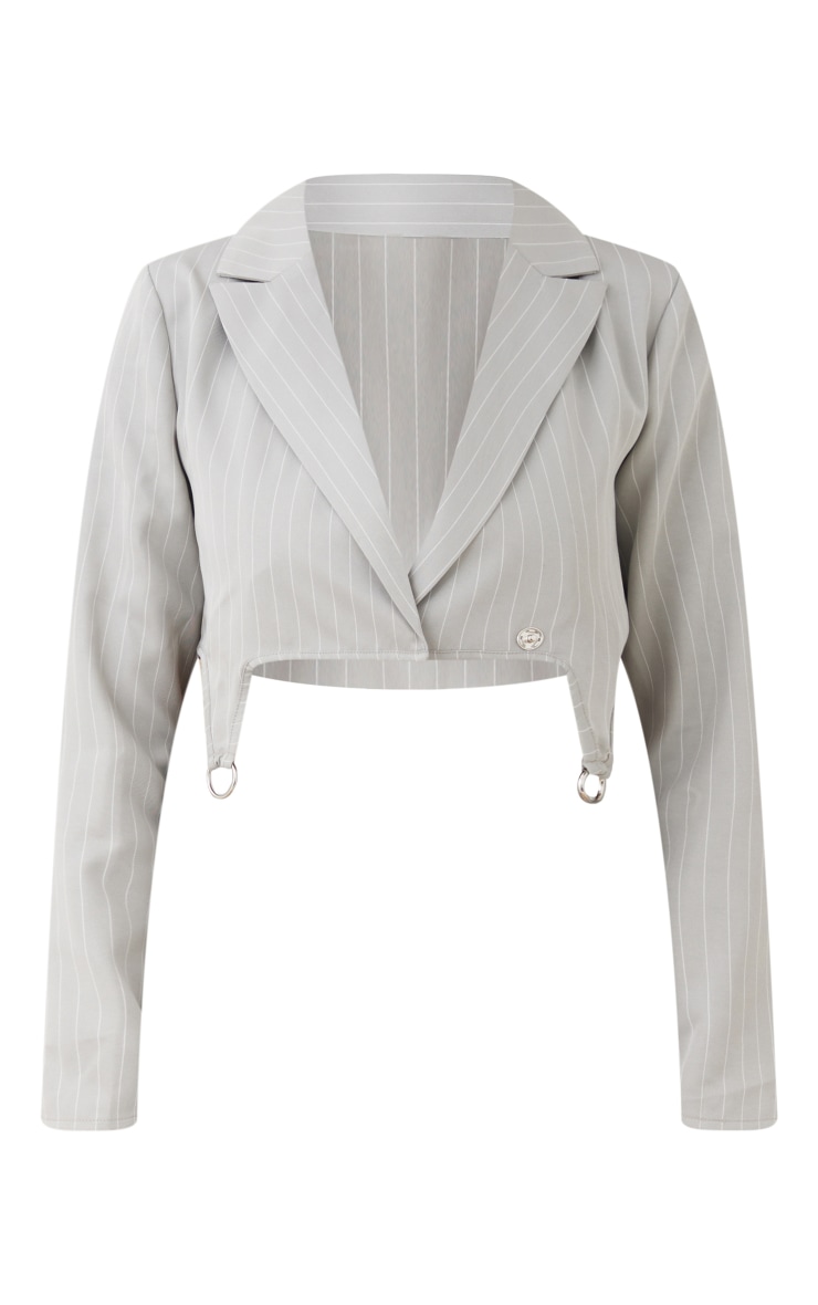 Light Grey Pinstripe Strirrup Detail Cropped Blazer image 5