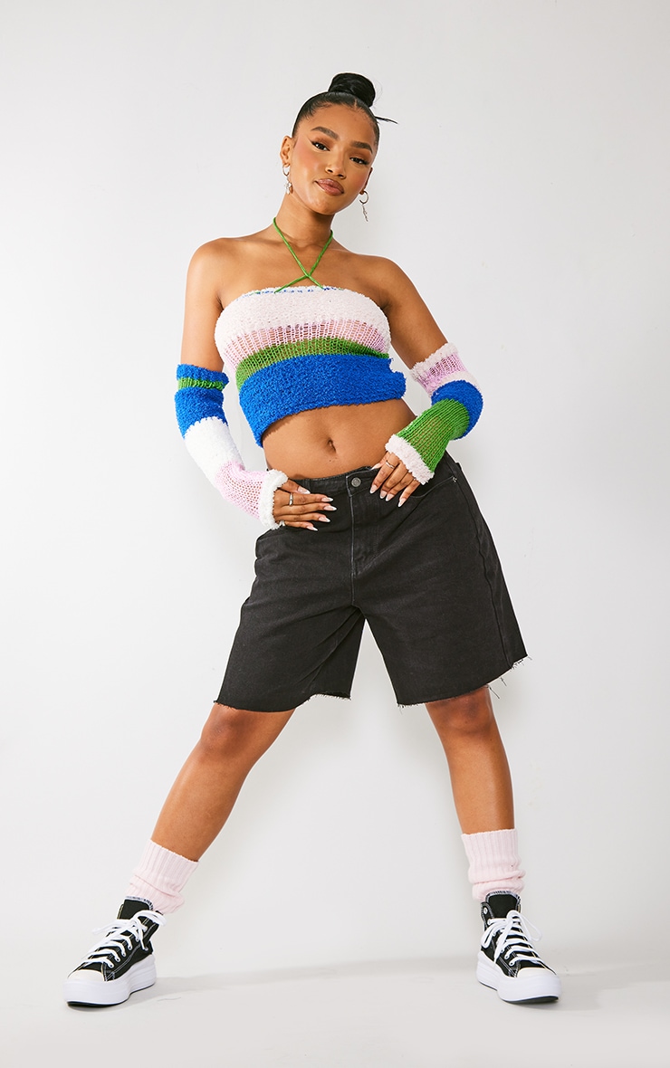 Multi Contrast Mixed Knit Bandeau Top & Sleeves image 3