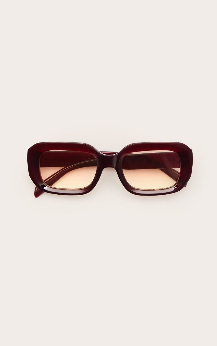 Burgundy Chunky Curved Square Sunglasses image 2