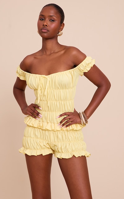 Lemon Extreme Ruched Bardot Romper