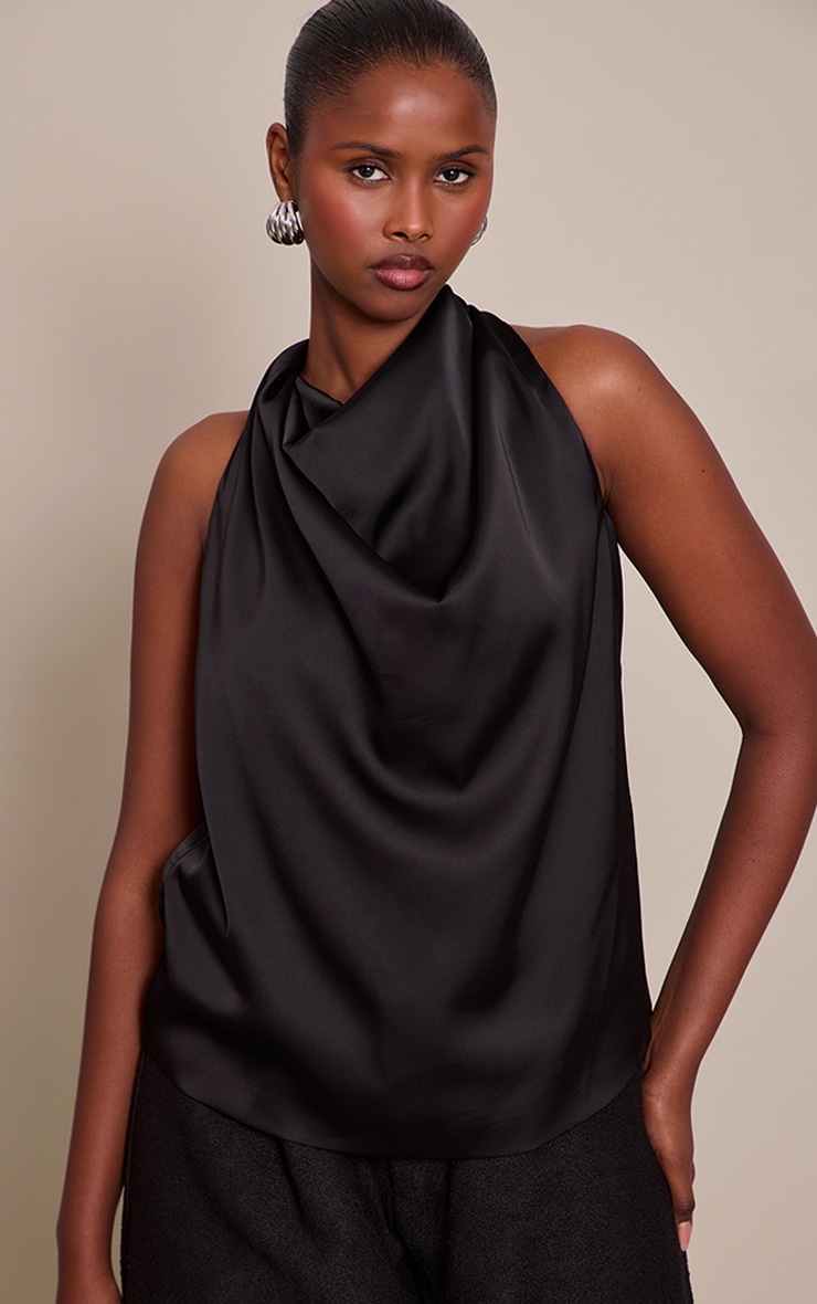 Black Satin Fringe Detail Top image 1