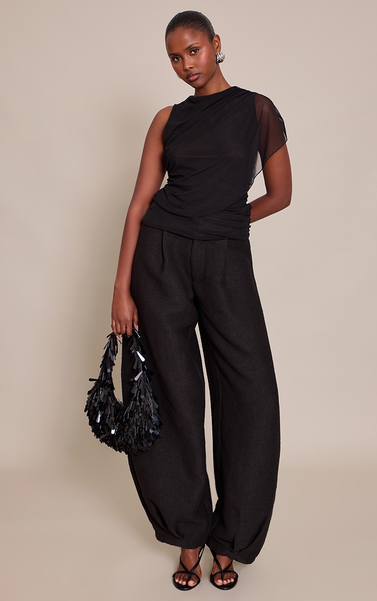 Black Mesh Cape Detail Long Top  image 3