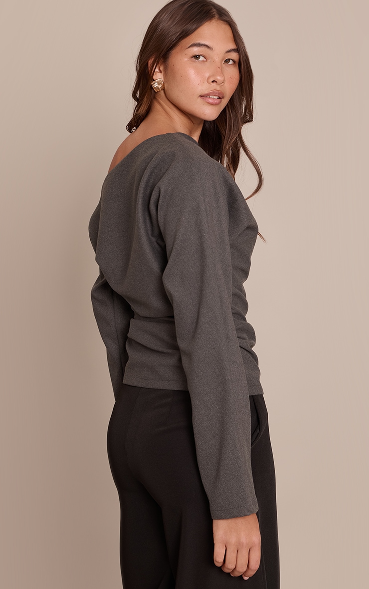 Charcoal Brushed Woven Ruched Top  image 2