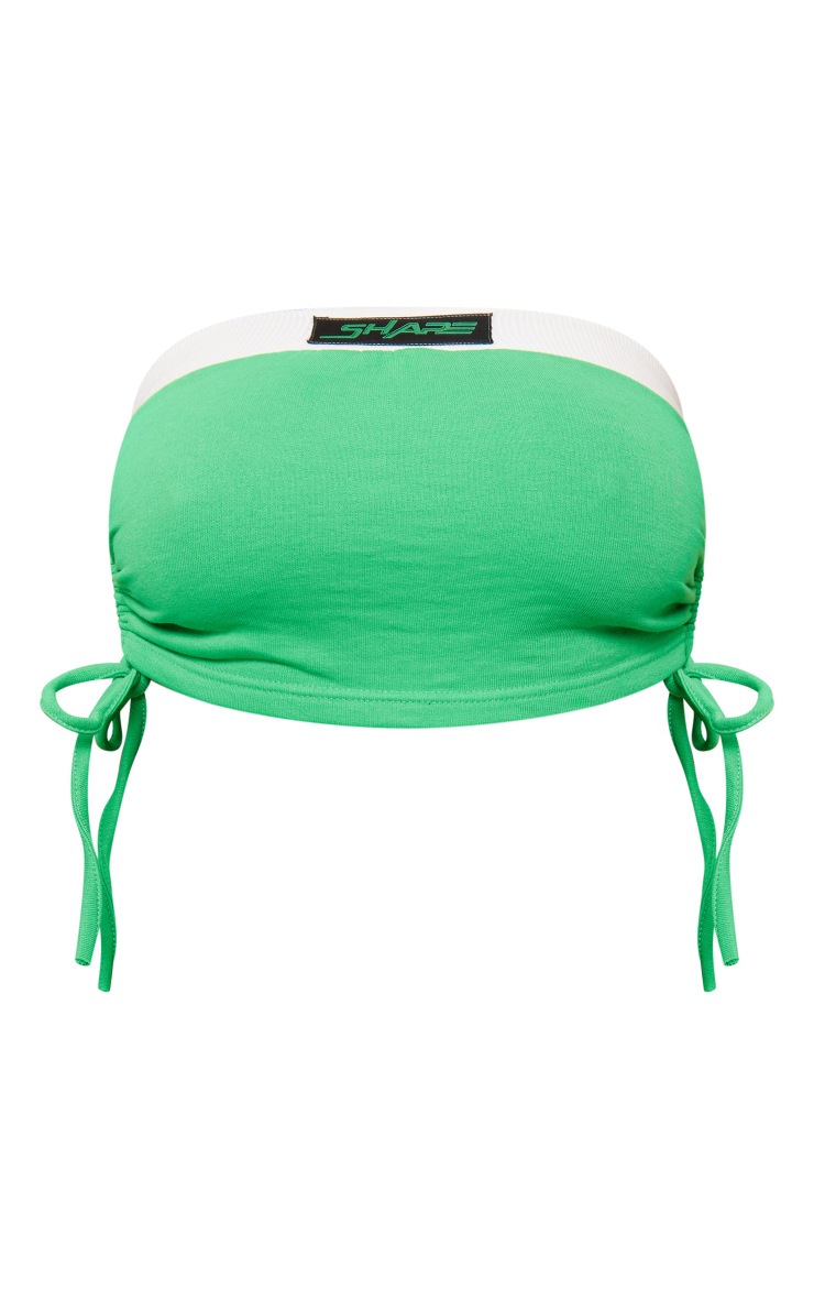 PRETTYLITTLETHING Shape Green Ruched Bandeau Sweat Crop Top image 5