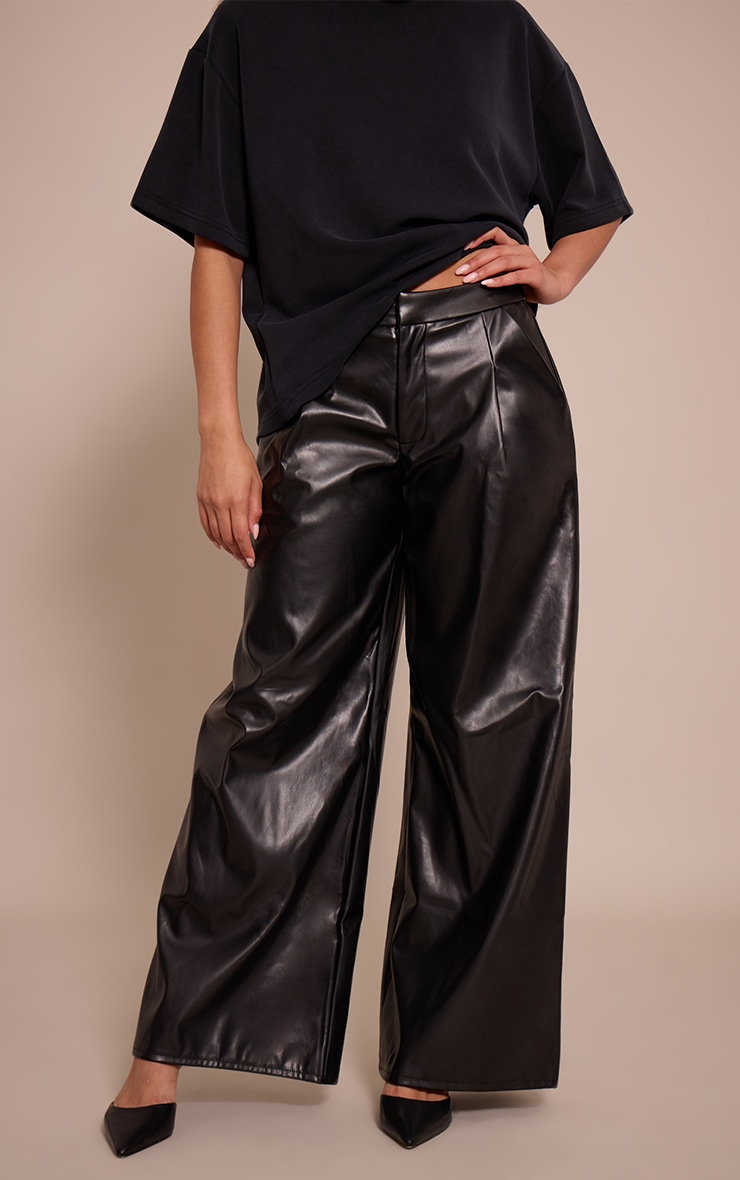 Black Pleated Faux Leather Pants image 2