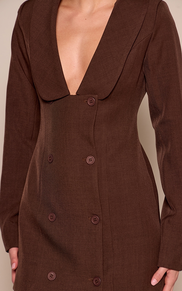 Chocolate Woven Curved Lapel Blazer Dress image 4