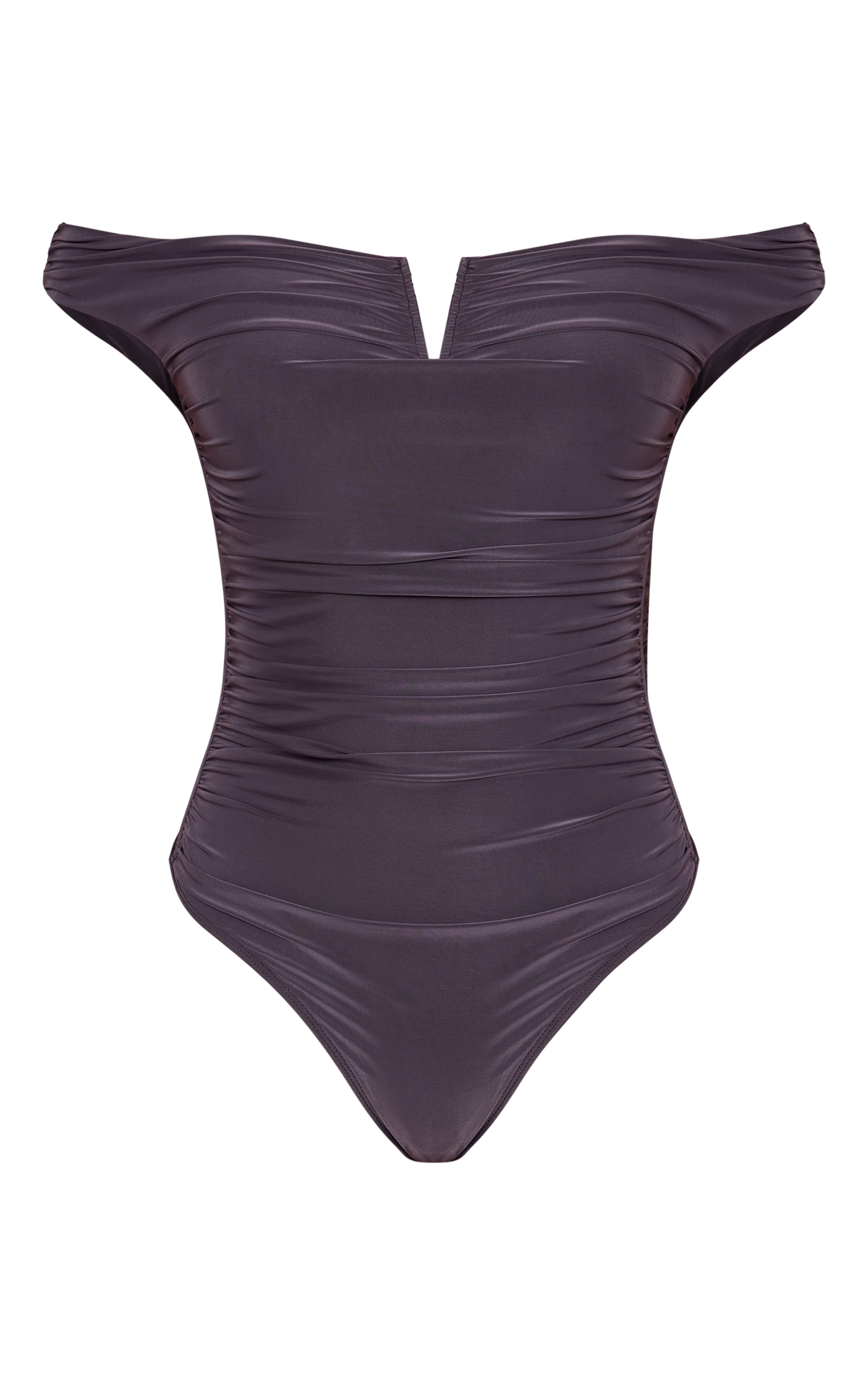 Charcoal Double Layer Slinky Extreme Ruch Detail Bodysuit image 5