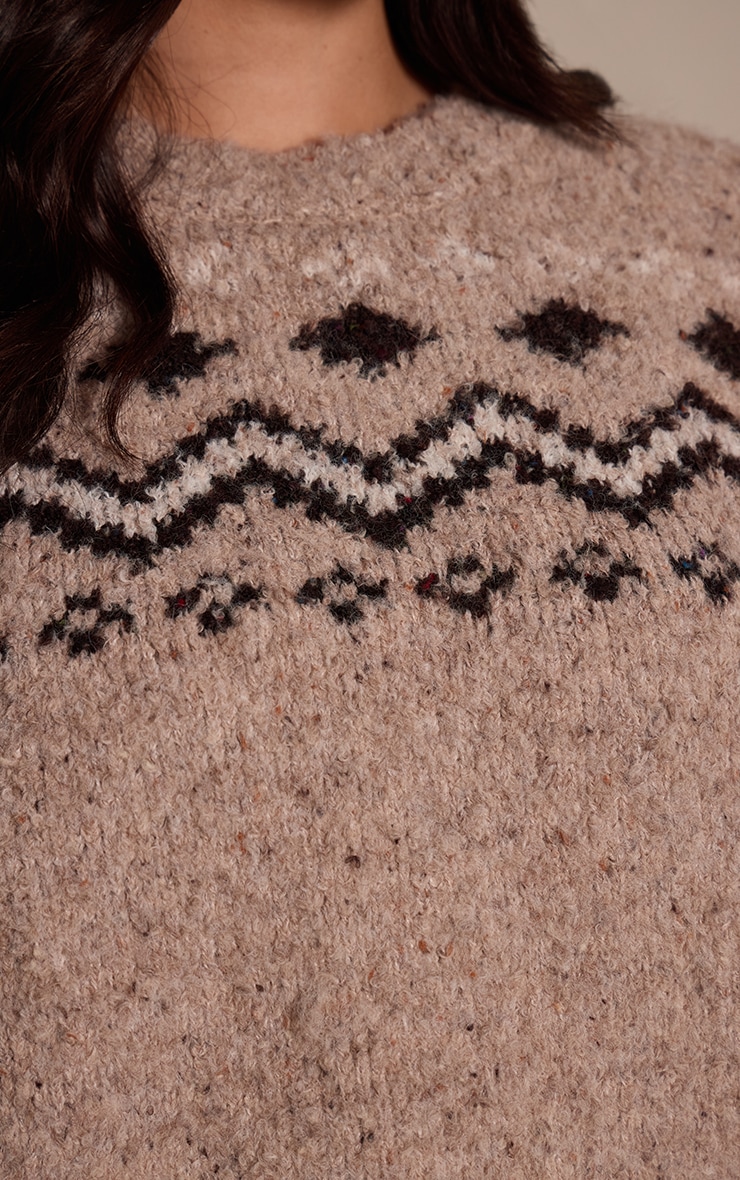 Plus Oatmeal Fairisle High Neck Knitted Sweater  image 4