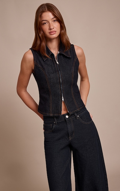 Gilet en jean indigo foncé à zip