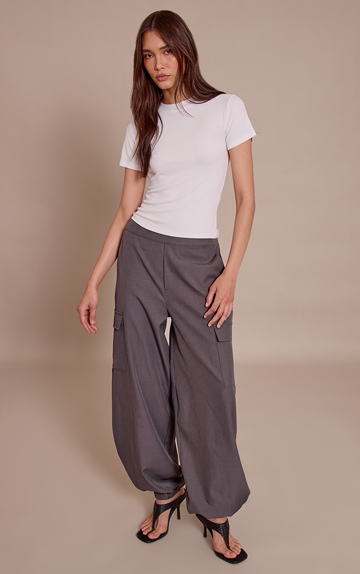 Charcoal Woven Elasticated Hem Cargos