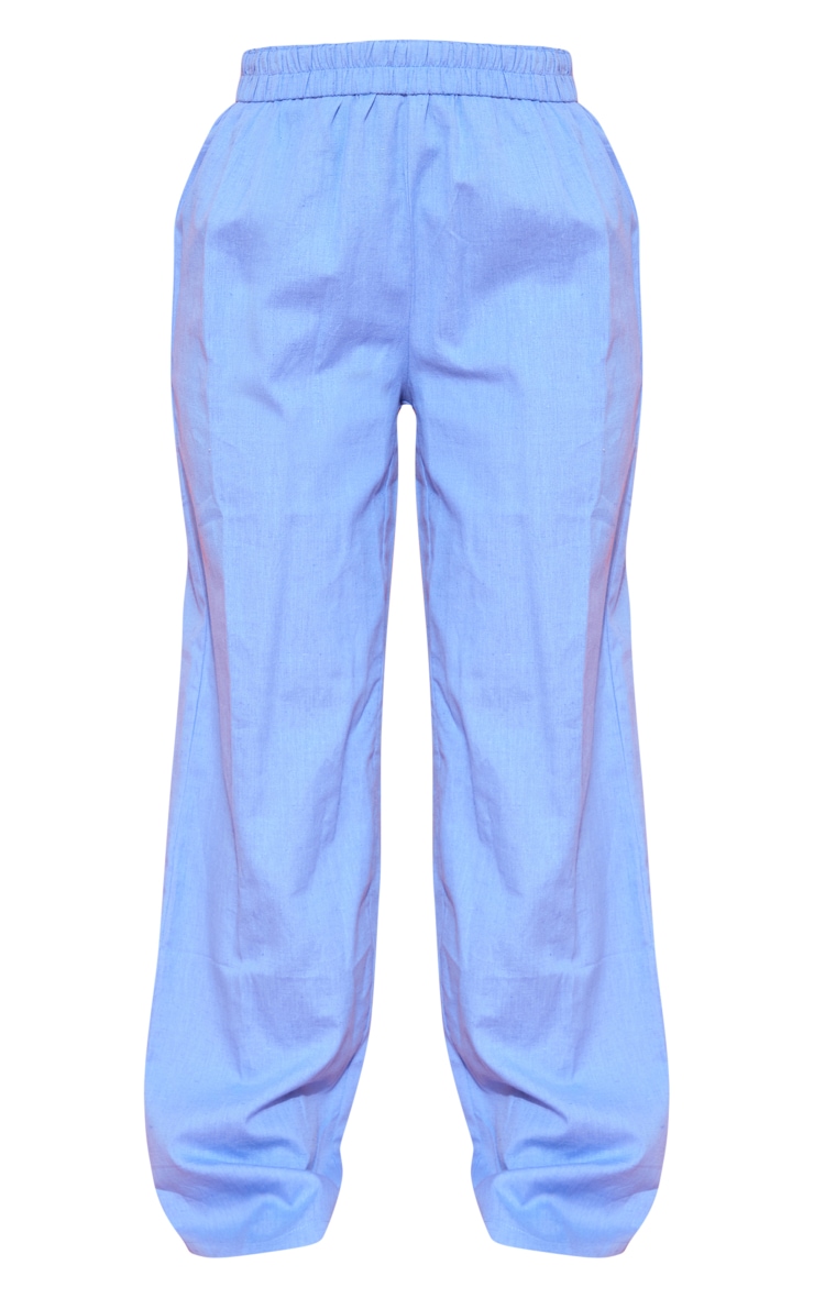 Petite Blue Linen Look Fold Over Front Trousers image 5