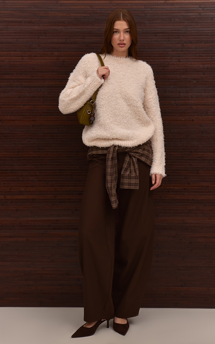 Pull oversize en maille tricot teddy crème image 3