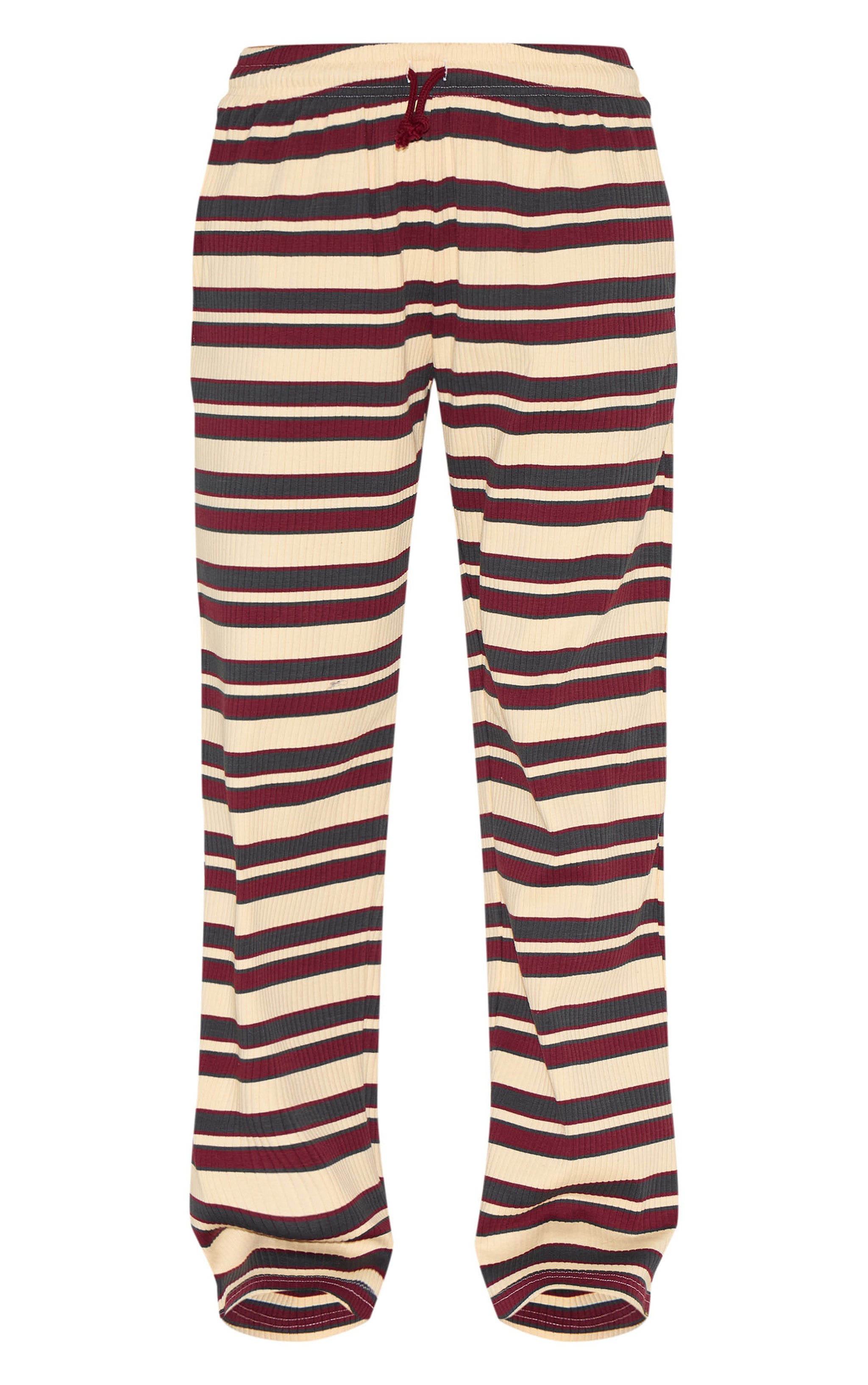 Burgundy Striped Rib Drawstring Wide Leg Pants image 5