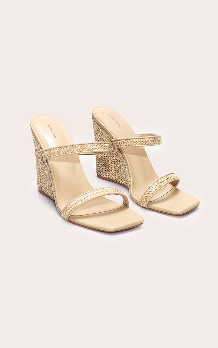 Raffia Square Toe High Heeled Mule Wedges image 2