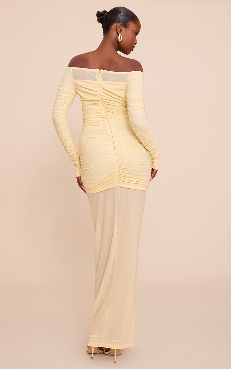 Lemon Bandage Mesh Bardot Layered Ruched Maxi Dress image 2