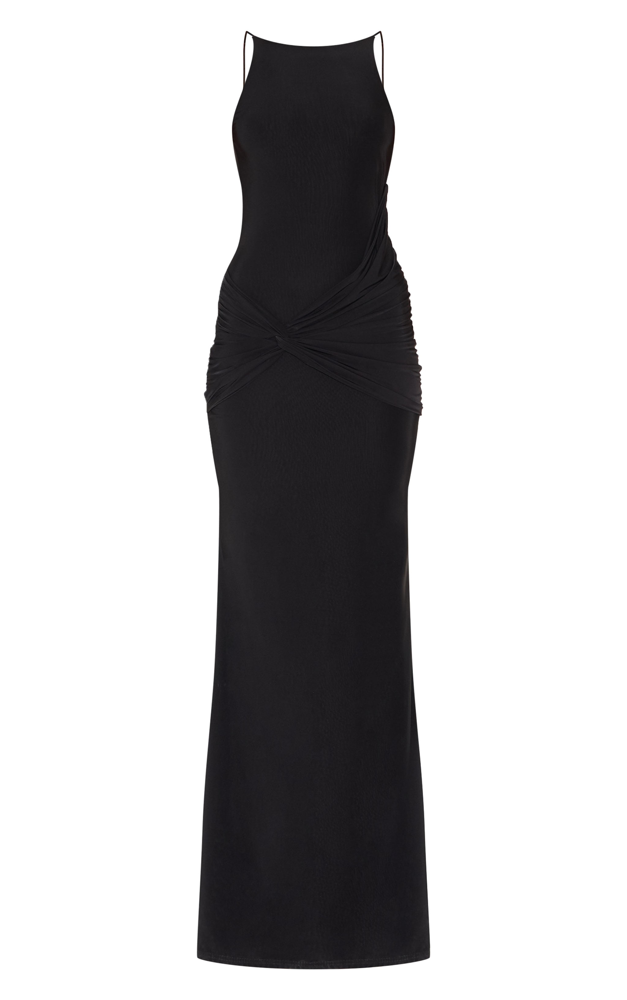 Black Double Layer Slinky Twisted Front Halter Neck Maxi Dress image 5