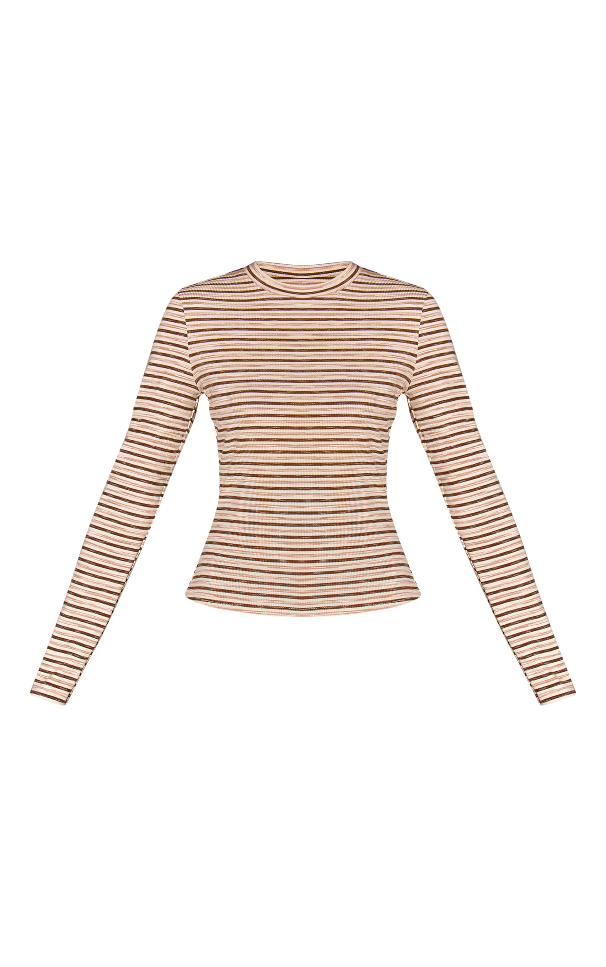 Light Brown  Soft Rib Striped Detail  Fitted Long Sleeve Top  image 5