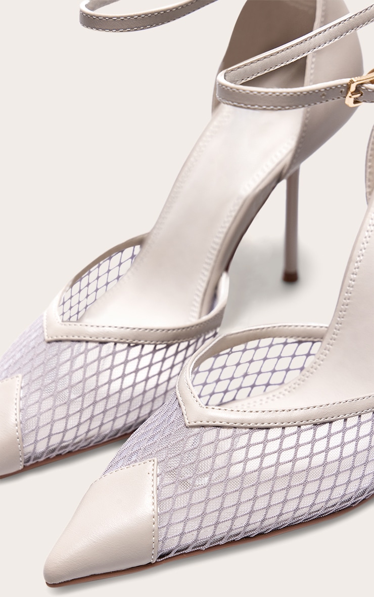 Mushroom PU Mesh Upper Point Toe High Stiletto Court Heels image 4