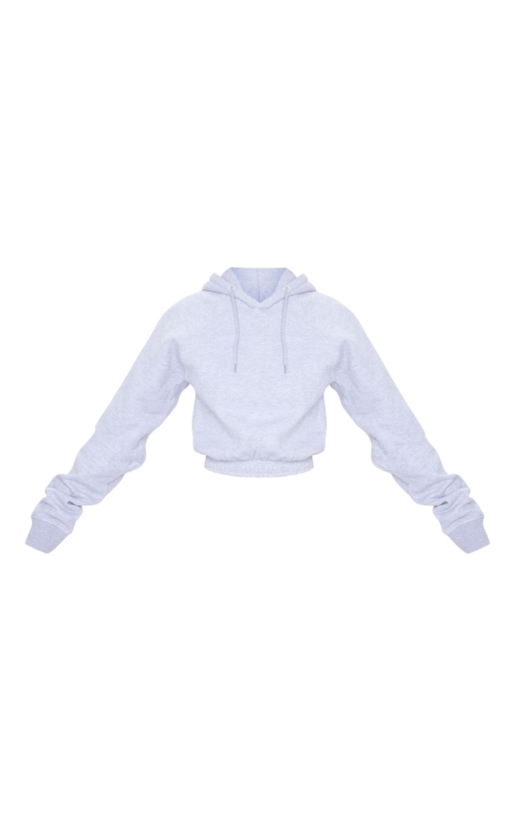 Grey Sweat Elastic Hem Crop Hoodie image 5