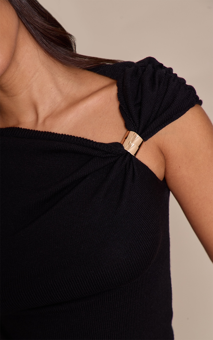 Petite Black Trim Detail Asymmetric Knit Top image 4