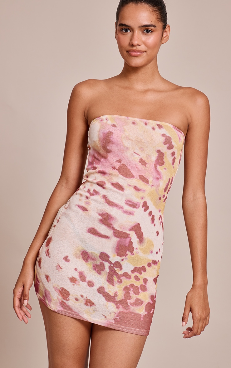 Multi Abstract Print Onion Skin Bandeau Mini Dress image 3