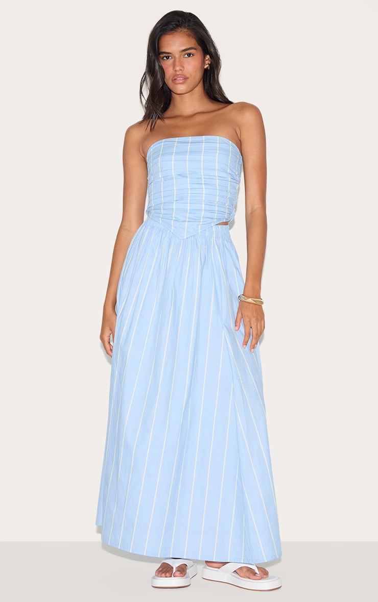 Top bustier en popeline de coton bleue froncée devant image 3