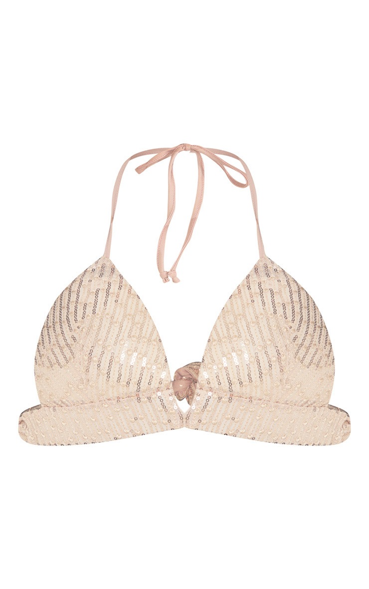 Rose Gold Knit Sequin Bikini Top Swimwear PrettyLittleThing