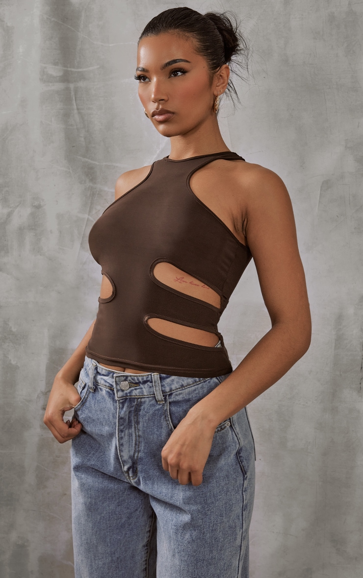 Chocolate Slinky Cut Out Side Extreme Racer Crop Top