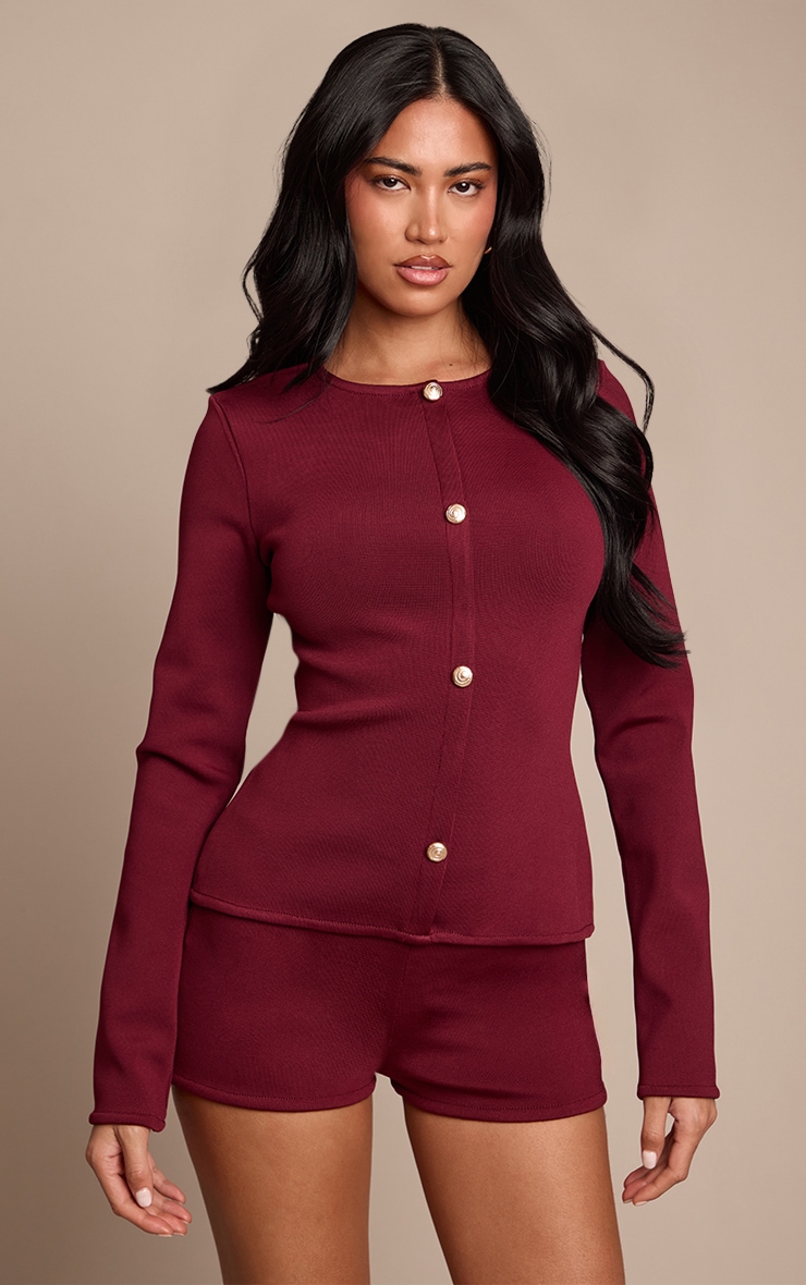 Burgundy Tailored Bandage Hot Pants  image 4