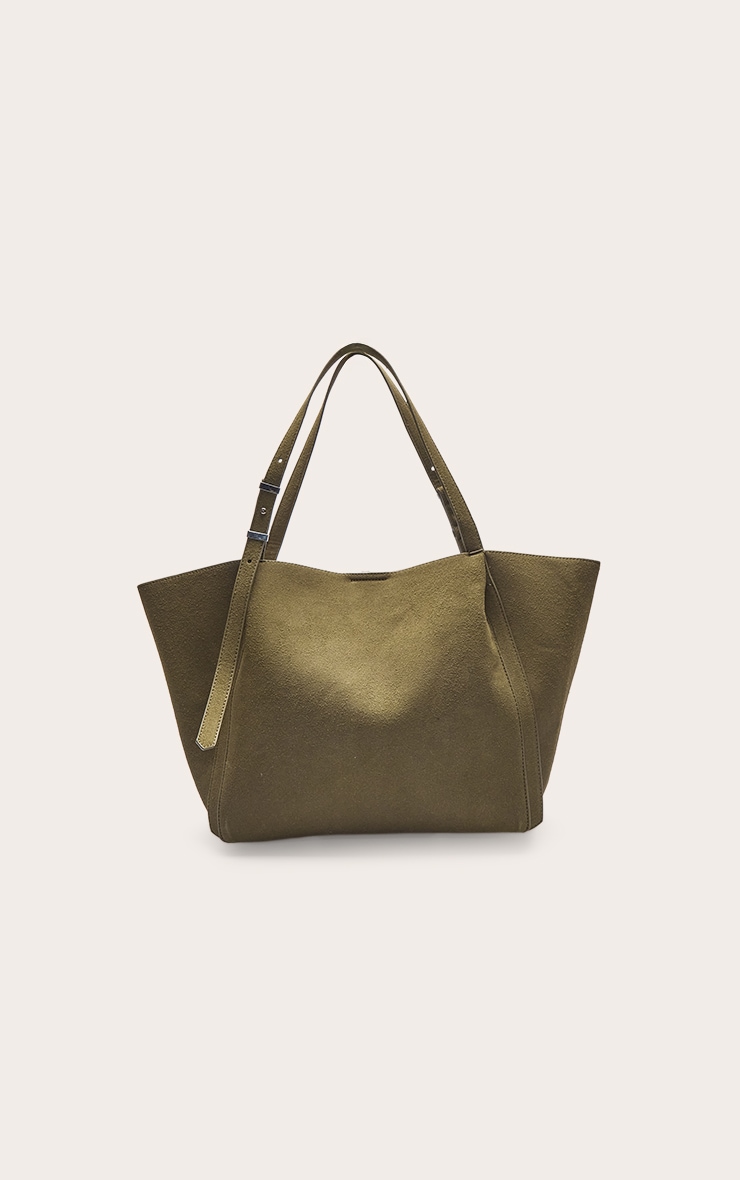 Tote bag en suédine vert olive à anses ajustables image 4