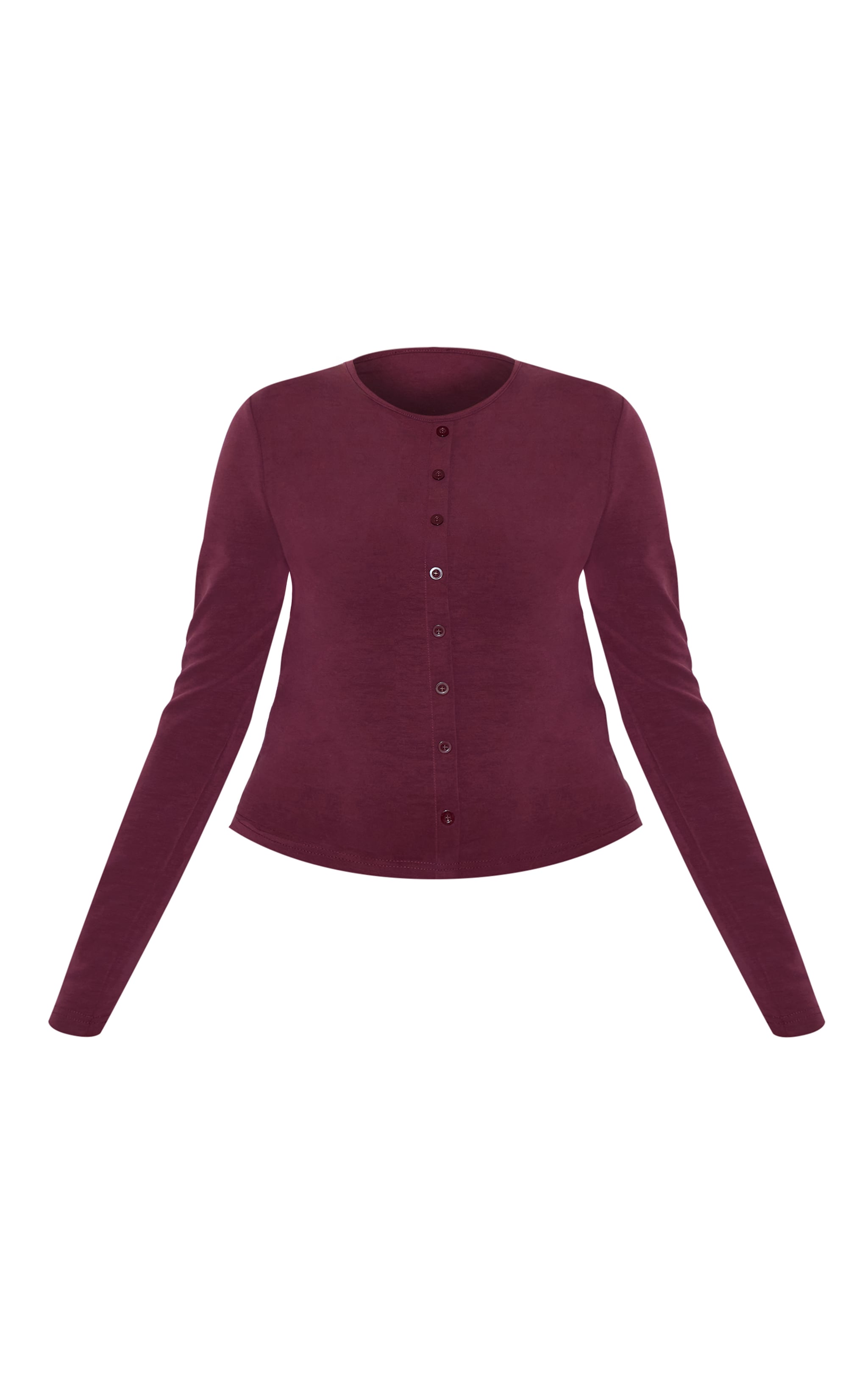 Plus Burgundy Modal Button Detail Long Sleeve Top image 5