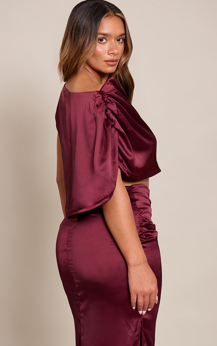 Shape Burgundy Satin Cowl Drape Top image 2