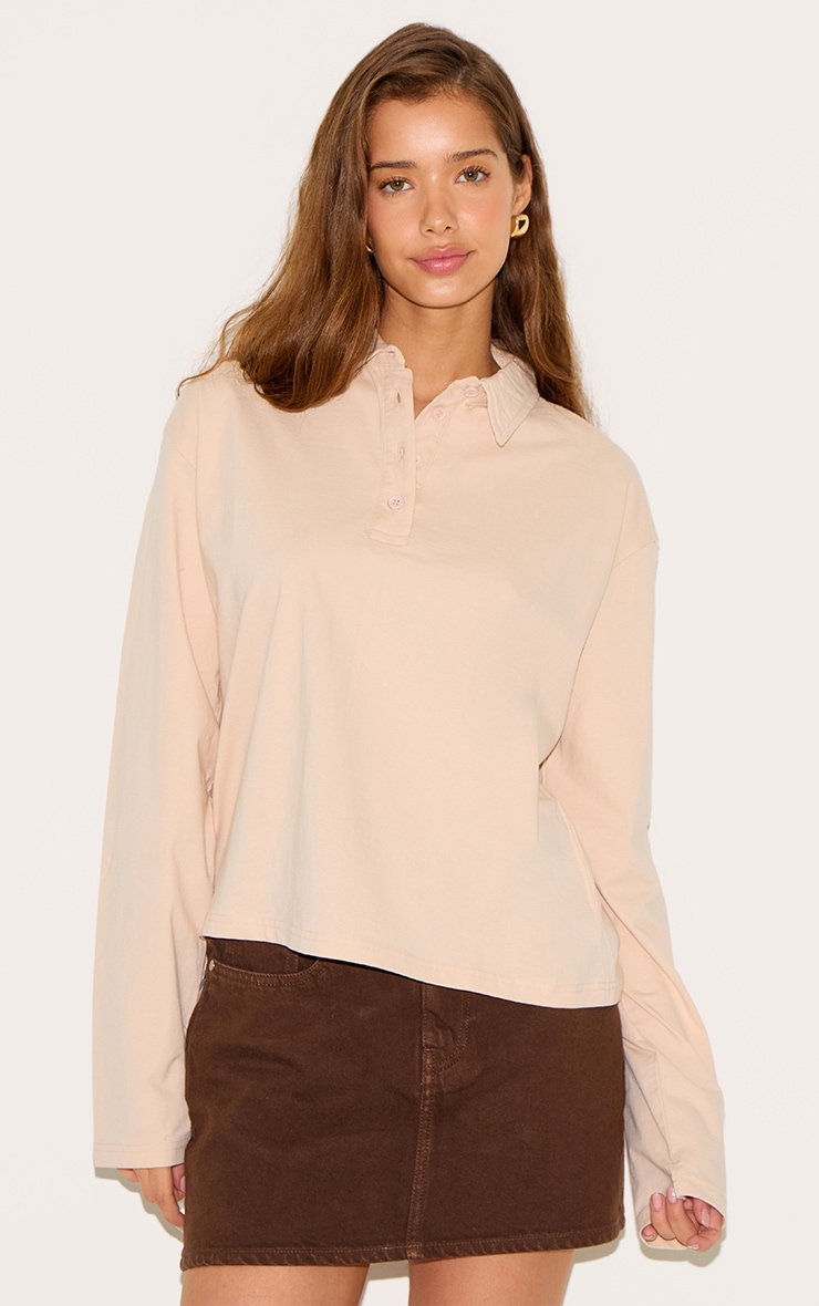 Cream Cotton Collar Detail Long Sleeve Top image 1