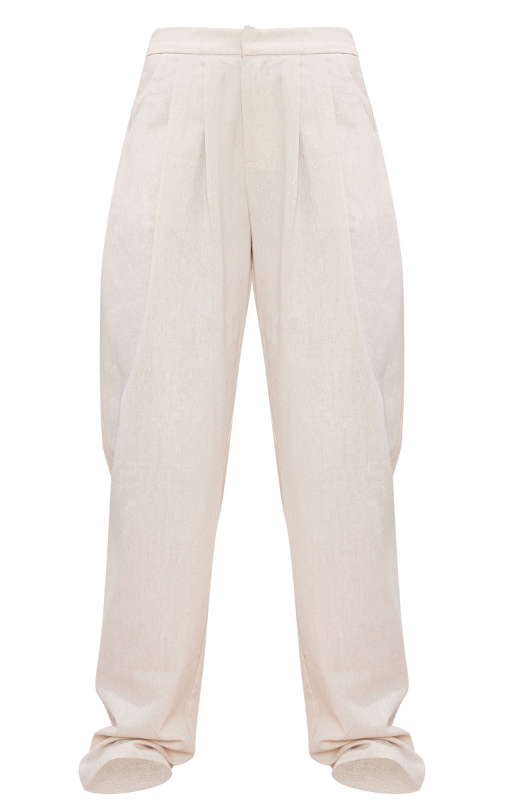 Stone Linen Look Tailored Oversized Wide Leg Trousers image 5