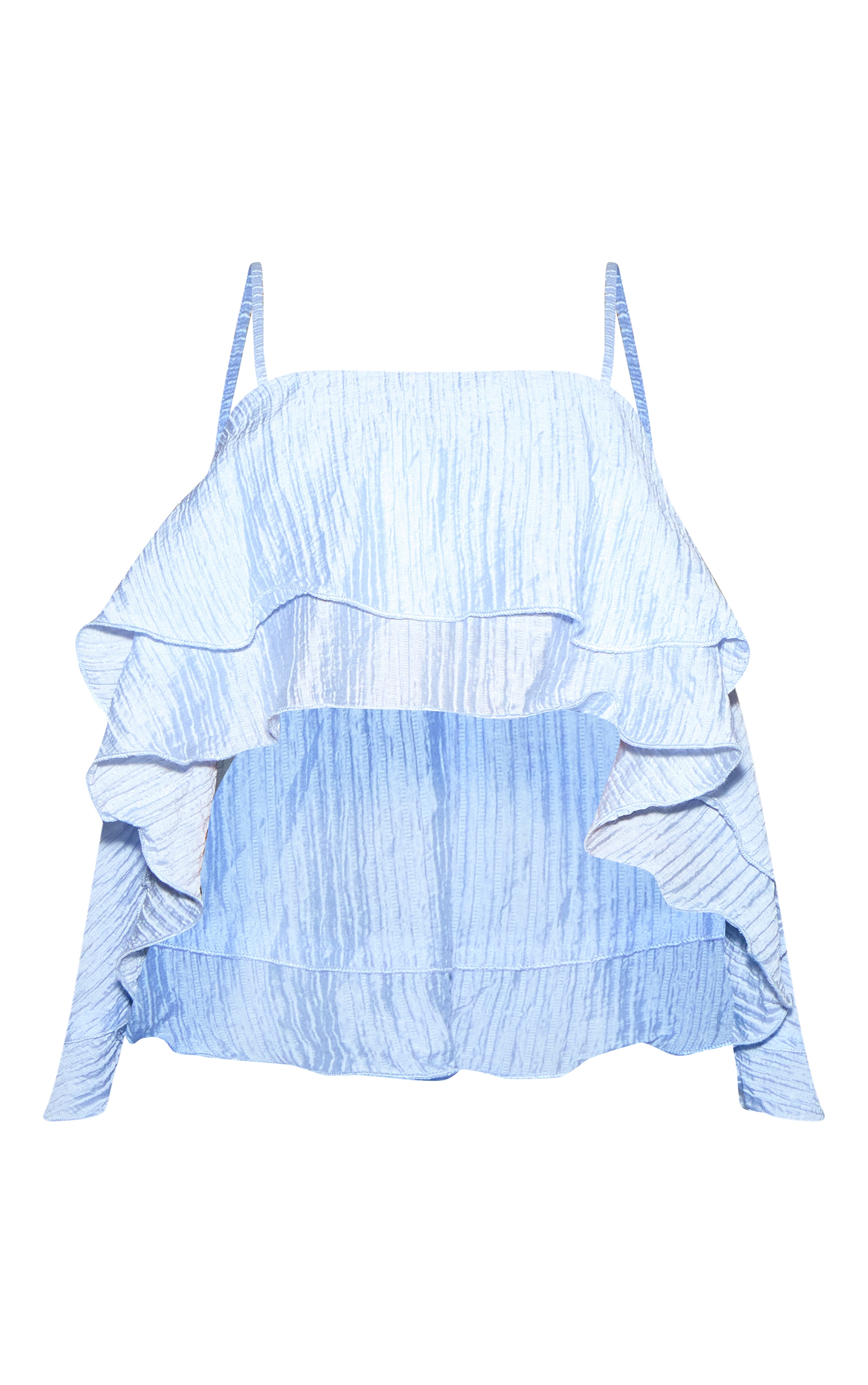 Baby Blue Textured Woven Floaty Cropped Front Top image 5