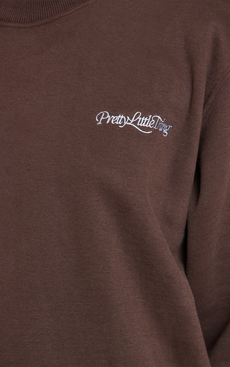 Prettylittlething Espresso Cotton Fleece Oversized Crew Sweatshirt image 4