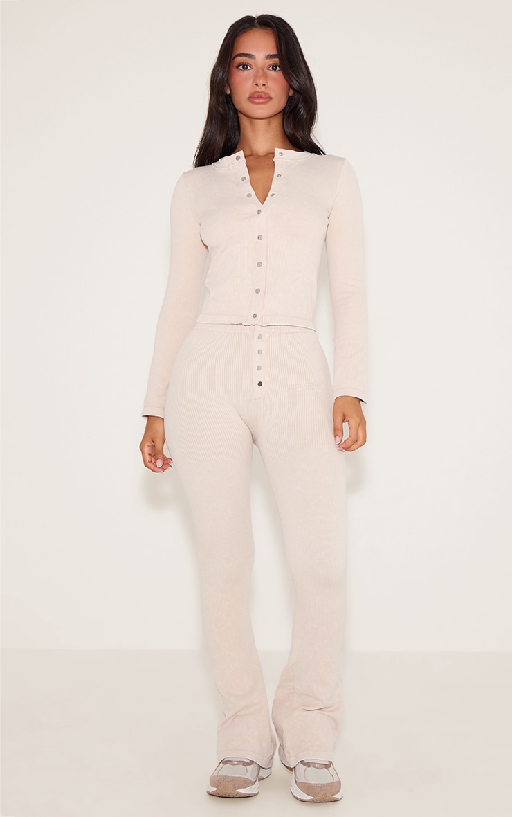 Petite Top long côtelé crème délavé boutonné à contours et manches longues image 3