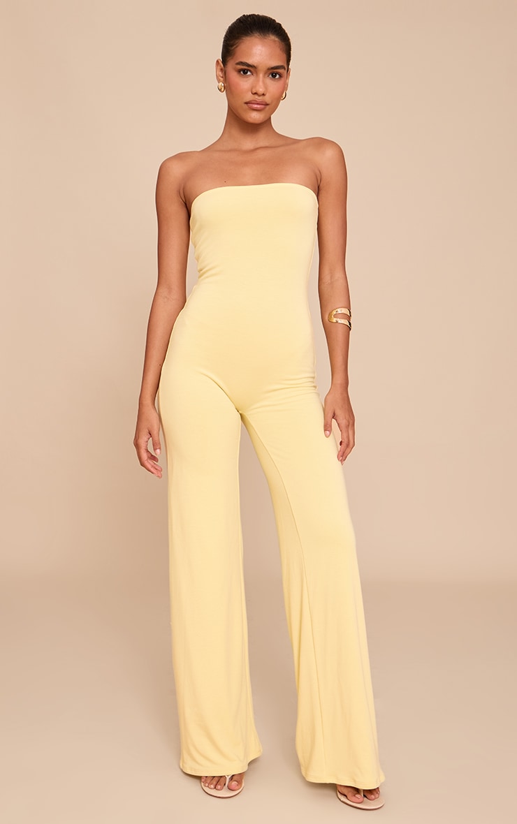 Combinaison large bustier en jersey doublé jaune citron à contours image 3