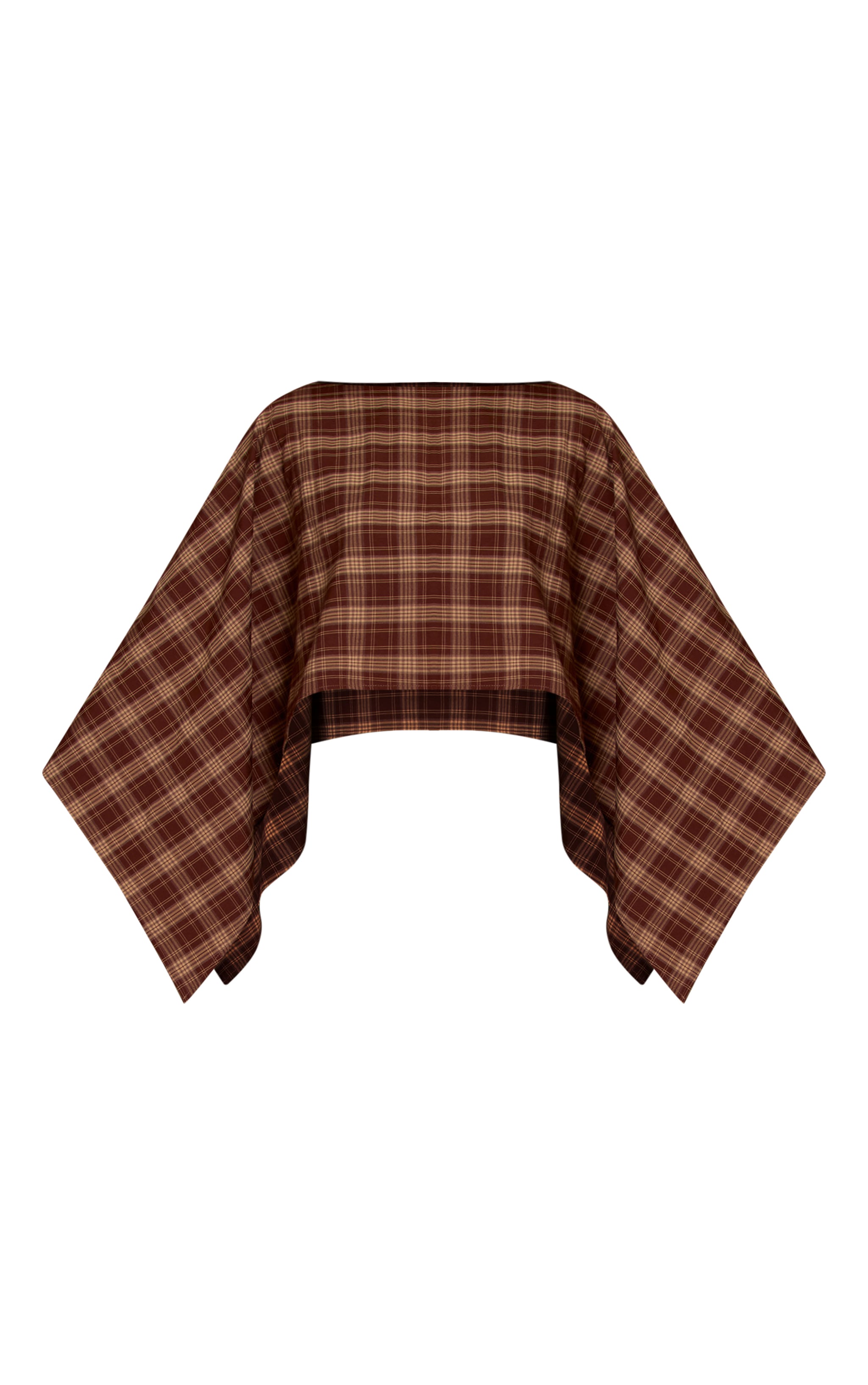 Brown Check Woven Cape Style Top image 5