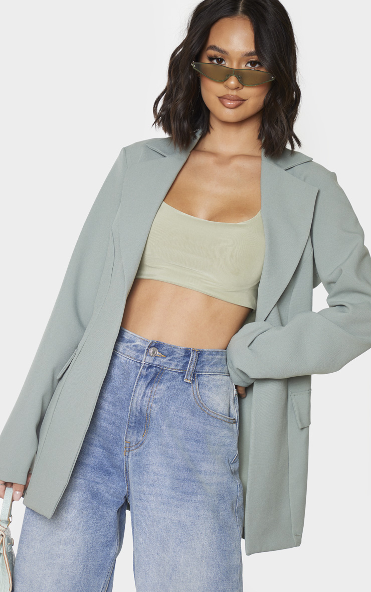 Khaki Longline Buckle Belted Blazer