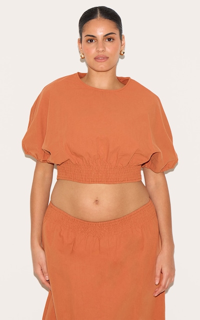 Top court à manches courtes et taille froncée Plus Orange Brûlé