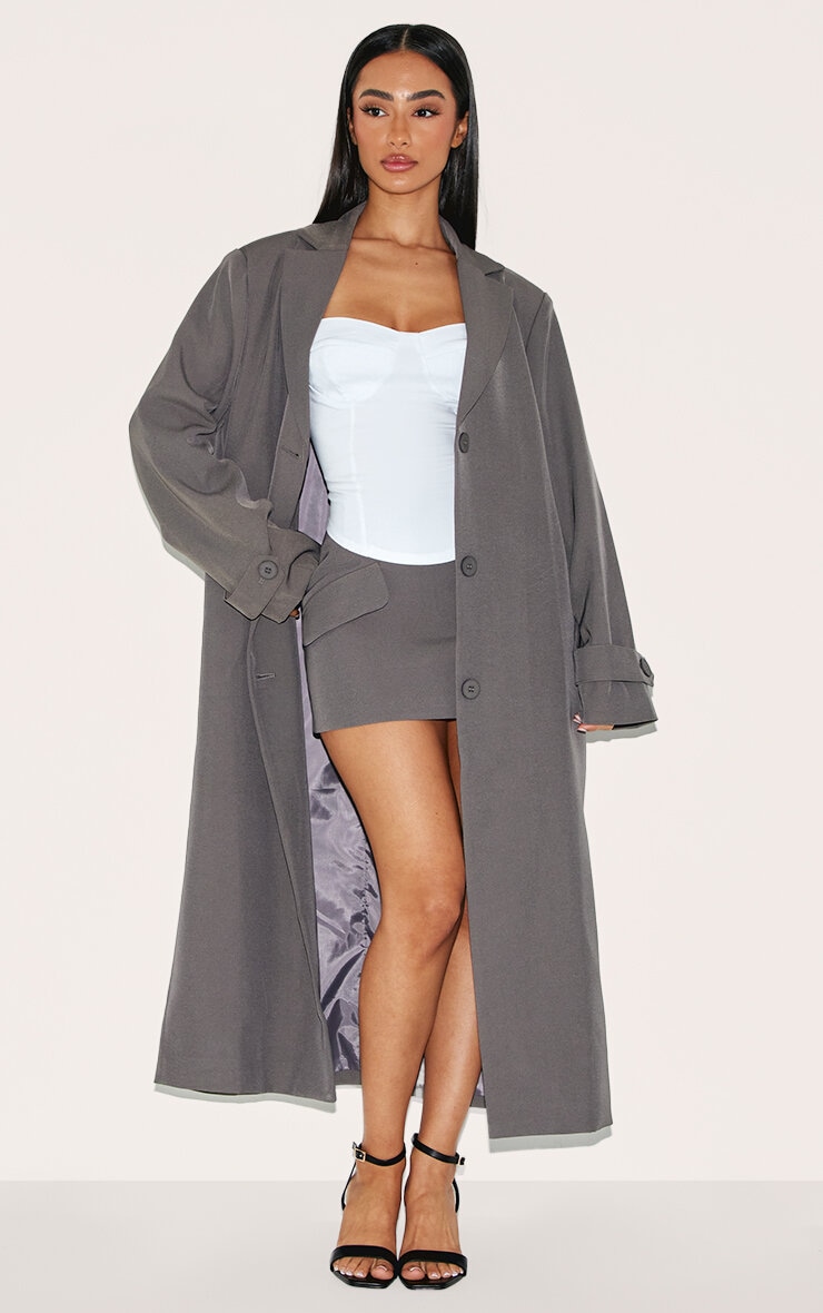 Petite Charcoal Grey Trench Coat image 6