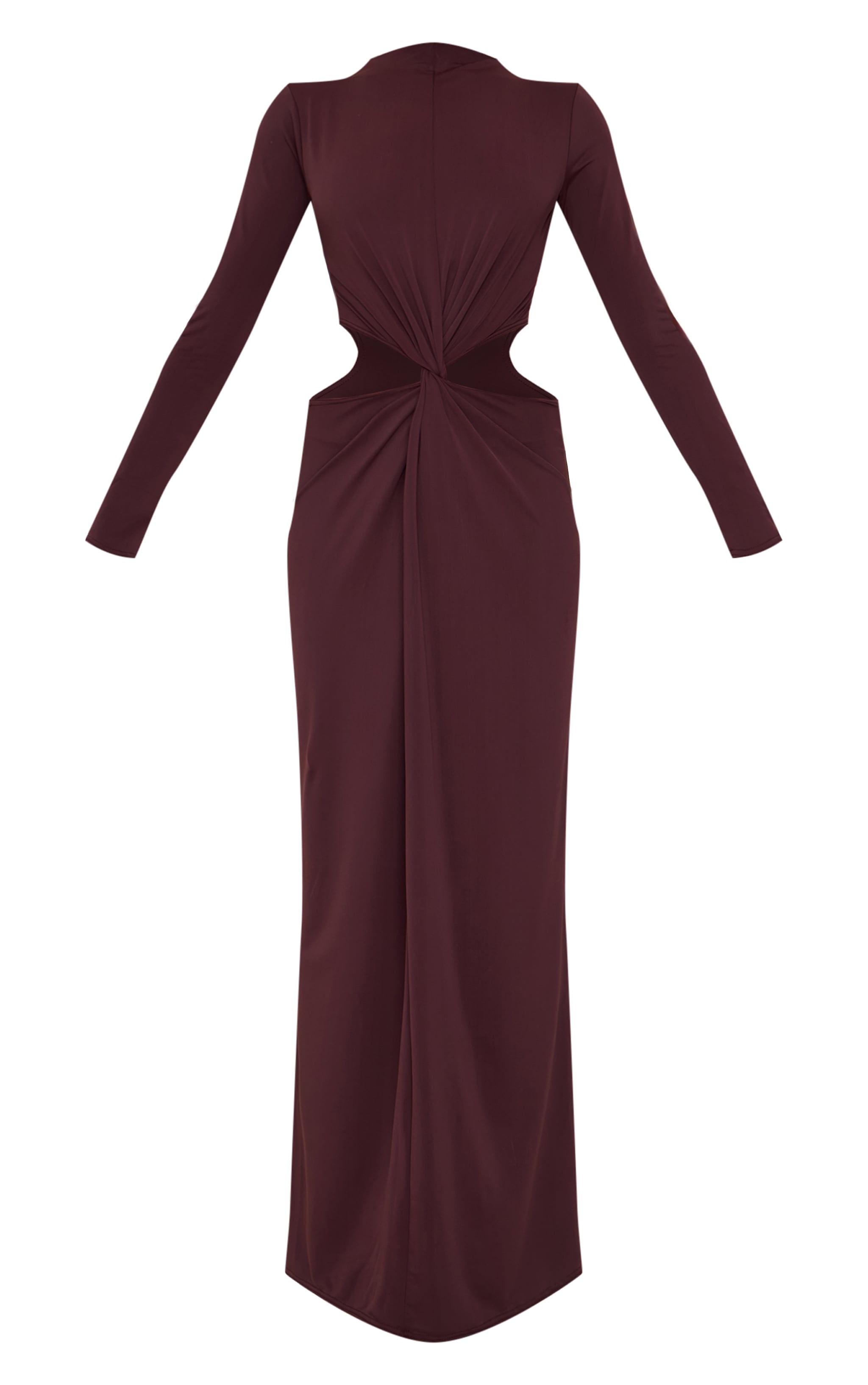 Chocolate Matte Sculpt Cut Out Twist Long Sleeve Maxi Dress image 5