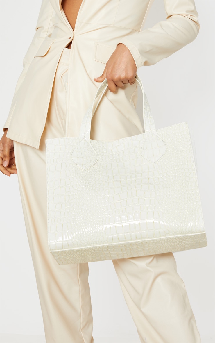 White Croc Tote Bag | Accessories | PrettyLittleThing USA