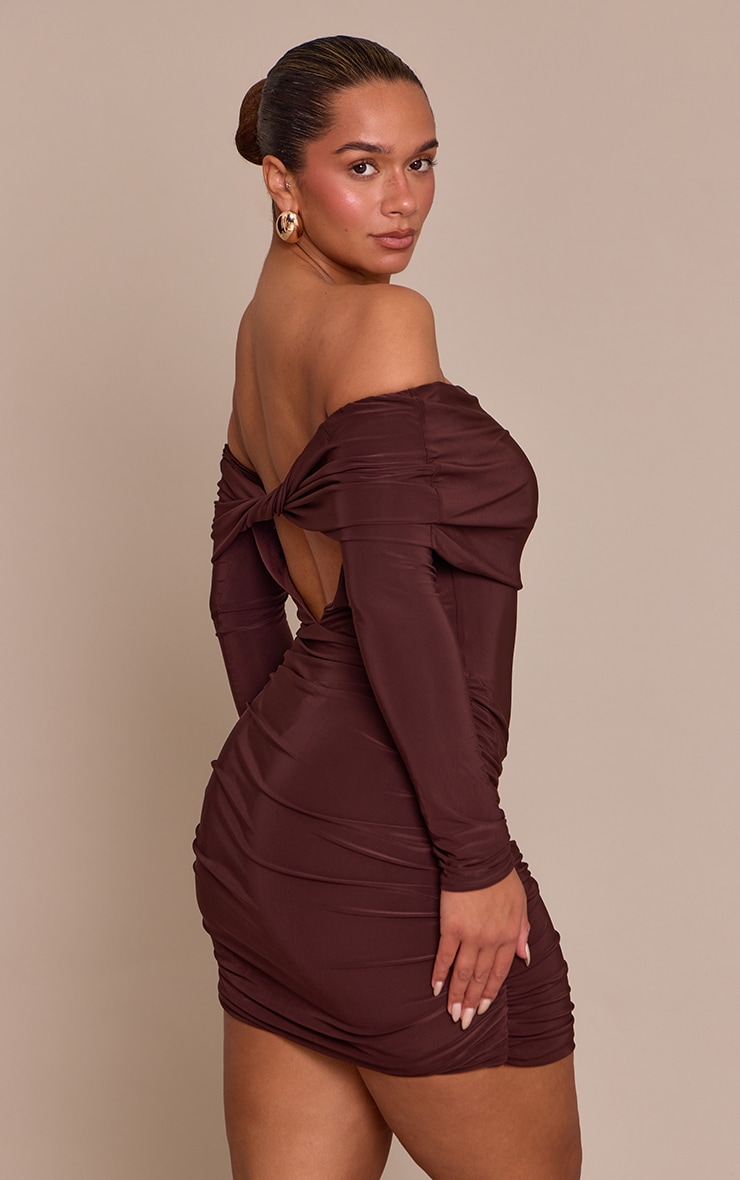 Shape Chocolate Slinky Twist Cut Out Detail Mini Dress image 2
