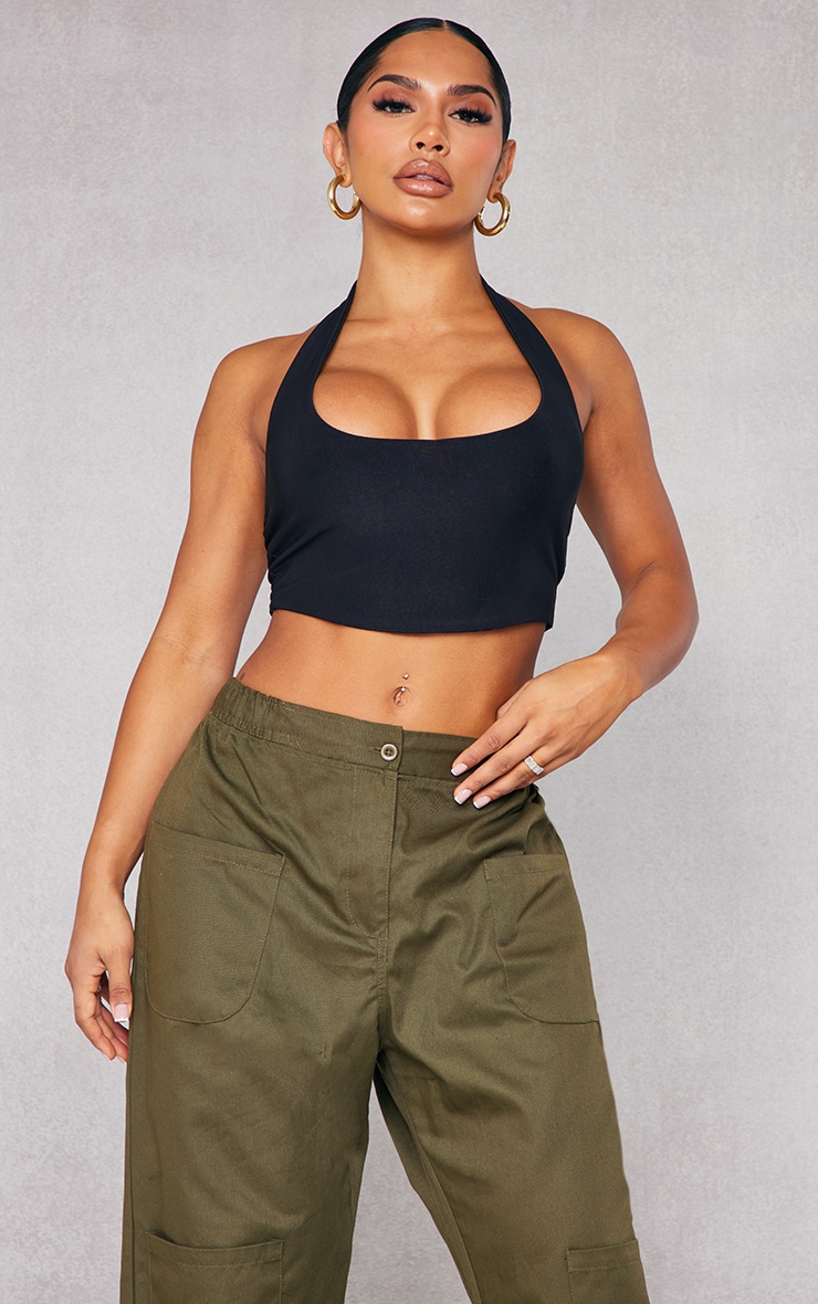 Shape Black Slinky Halterneck Crop Top