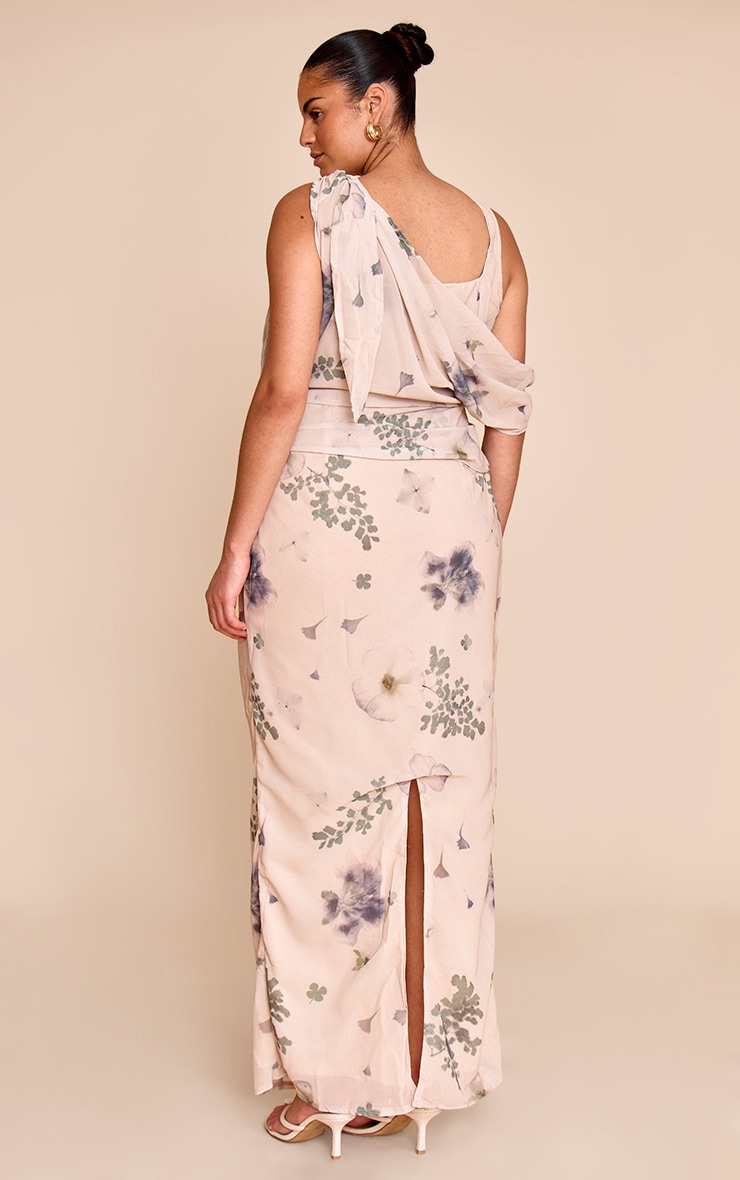 Plus Sand Abstract Printed Chiffon Draped Maxi Dress image 2